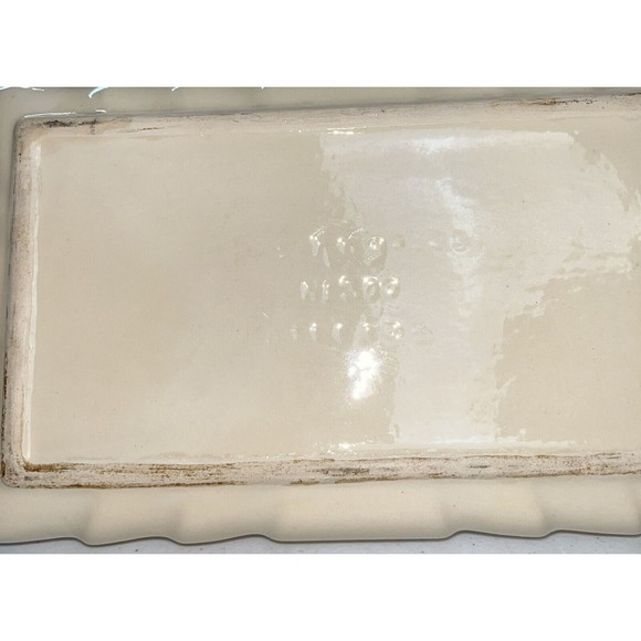 Los Angeles Potteries Rectangle Ceramic Serving Dish Turquoise/Cream #300 - Picture 7 of 12